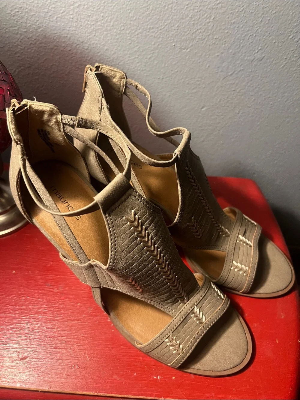 Maurices Elsy Arrow Embroidered Strappy Sandal.